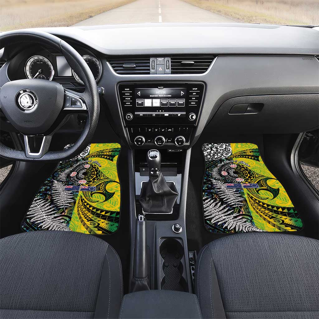 New Zealand and Cook Islands Together Car Mats Tatau Art Tribal Pattern-Maori Tattoo with Fern and Paua Shell LT03 Set 2pcs - Front Art - Polynesian Pride