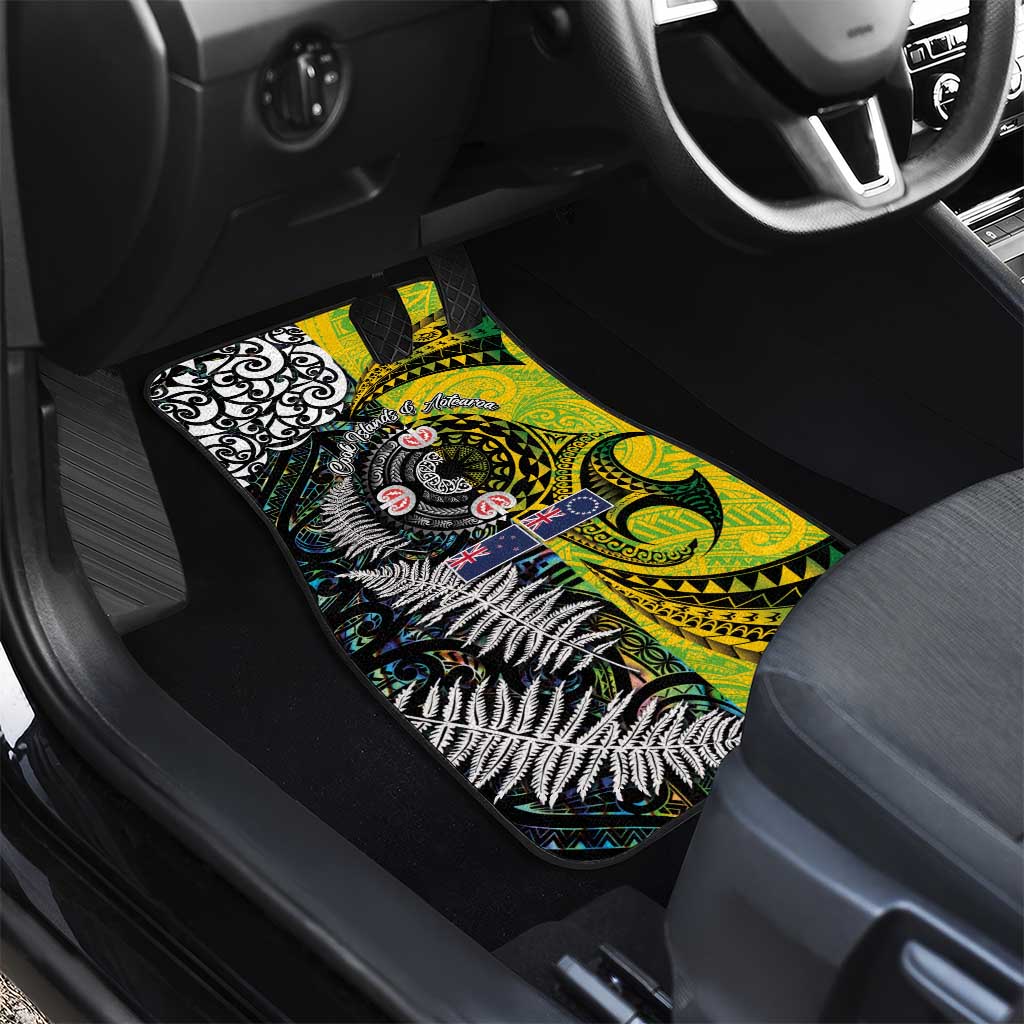 New Zealand and Cook Islands Together Car Mats Tatau Art Tribal Pattern-Maori Tattoo with Fern and Paua Shell LT03 - Polynesian Pride