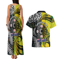 New Zealand and Cook Islands Together Couples Matching Tank Maxi Dress and Hawaiian Shirt Tatau Art Tribal Pattern-Maori Tattoo with Fern and Paua Shell LT03 - Polynesian Pride