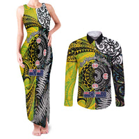 New Zealand and Cook Islands Together Couples Matching Tank Maxi Dress and Long Sleeve Button Shirt Tatau Art Tribal Pattern-Maori Tattoo with Fern and Paua Shell LT03 Art - Polynesian Pride