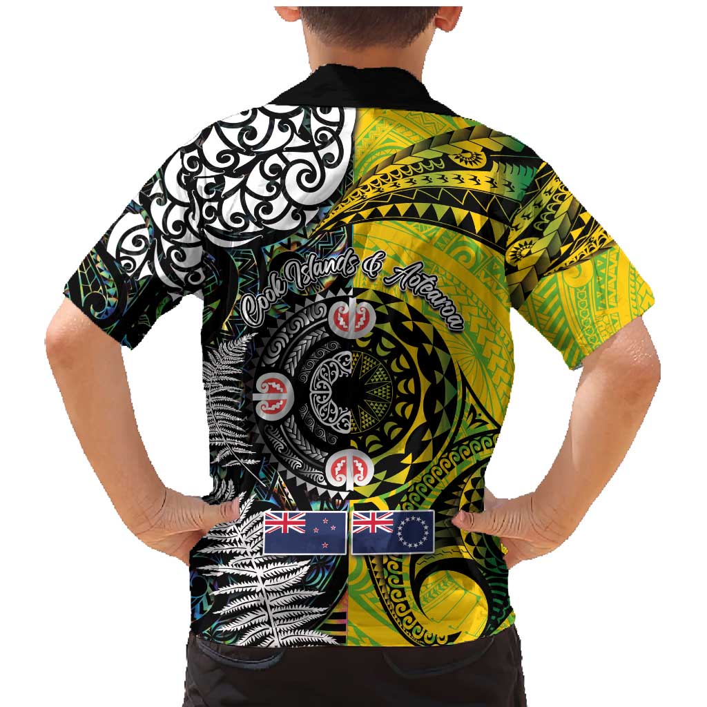 New Zealand and Cook Islands Together Family Matching Mermaid Dress and Hawaiian Shirt Tatau Art Tribal Pattern-Maori Tattoo with Fern and Paua Shell LT03 - Polynesian Pride
