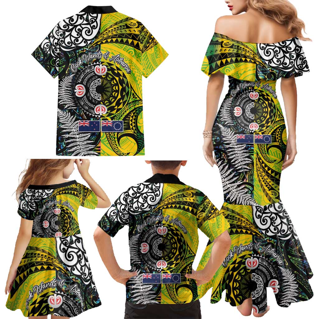 New Zealand and Cook Islands Together Family Matching Mermaid Dress and Hawaiian Shirt Tatau Art Tribal Pattern-Maori Tattoo with Fern and Paua Shell LT03 - Polynesian Pride