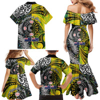 New Zealand and Cook Islands Together Family Matching Mermaid Dress and Hawaiian Shirt Tatau Art Tribal Pattern-Maori Tattoo with Fern and Paua Shell LT03 - Polynesian Pride