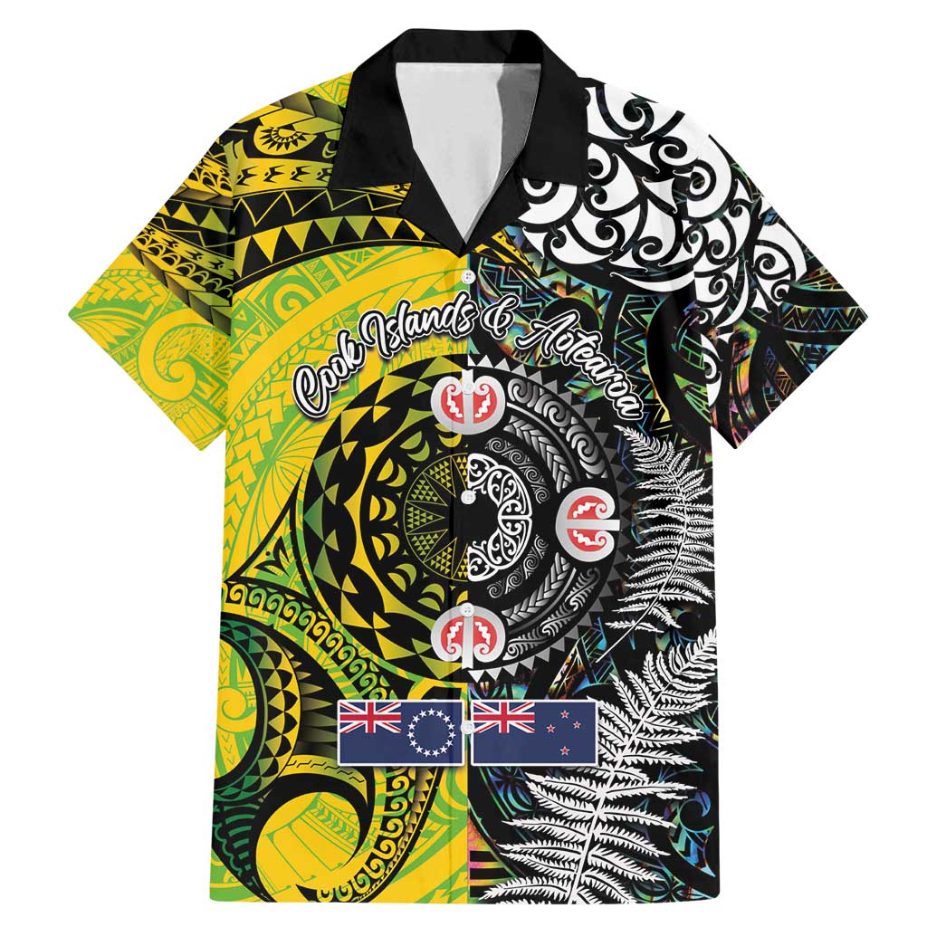 New Zealand and Cook Islands Together Family Matching Mermaid Dress and Hawaiian Shirt Tatau Art Tribal Pattern-Maori Tattoo with Fern and Paua Shell LT03 Dad's Shirt - Short Sleeve Art - Polynesian Pride