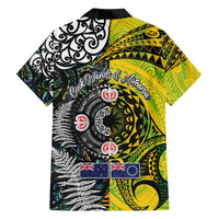New Zealand and Cook Islands Together Family Matching Off The Shoulder Long Sleeve Dress and Hawaiian Shirt Tatau Art Tribal Pattern-Maori Tattoo with Fern and Paua Shell LT03 - Polynesian Pride