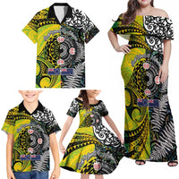 New Zealand and Cook Islands Together Family Matching Off Shoulder Maxi Dress and Hawaiian Shirt Tatau Art Tribal Pattern-Maori Tattoo with Fern and Paua Shell LT03 - Polynesian Pride