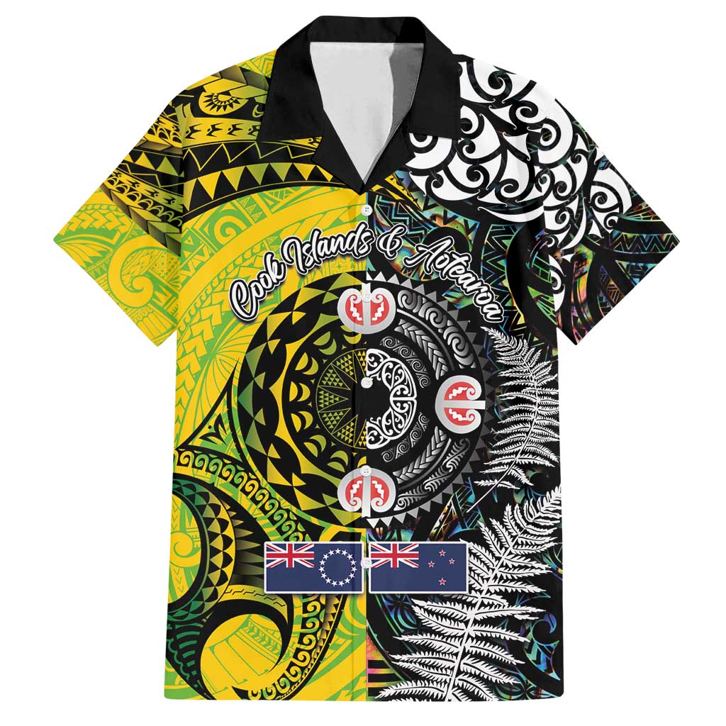 New Zealand and Cook Islands Together Family Matching Off Shoulder Maxi Dress and Hawaiian Shirt Tatau Art Tribal Pattern-Maori Tattoo with Fern and Paua Shell LT03 Dad's Shirt - Short Sleeve Art - Polynesian Pride