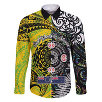 New Zealand and Cook Islands Together Family Matching Off Shoulder Maxi Dress and Hawaiian Shirt Tatau Art Tribal Pattern-Maori Tattoo with Fern and Paua Shell LT03 Dad's Shirt - Long Sleeve Art - Polynesian Pride