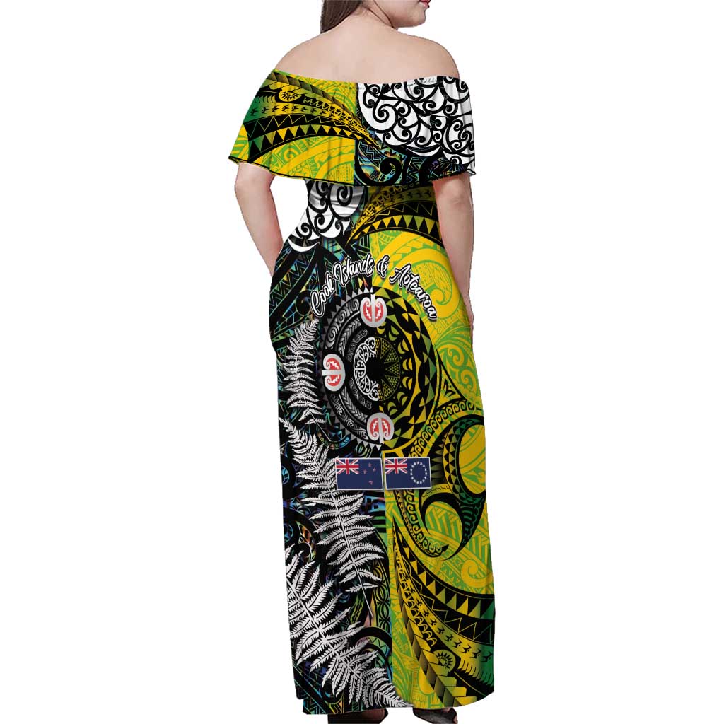 New Zealand and Cook Islands Together Family Matching Off Shoulder Maxi Dress and Hawaiian Shirt Tatau Art Tribal Pattern-Maori Tattoo with Fern and Paua Shell LT03 - Polynesian Pride