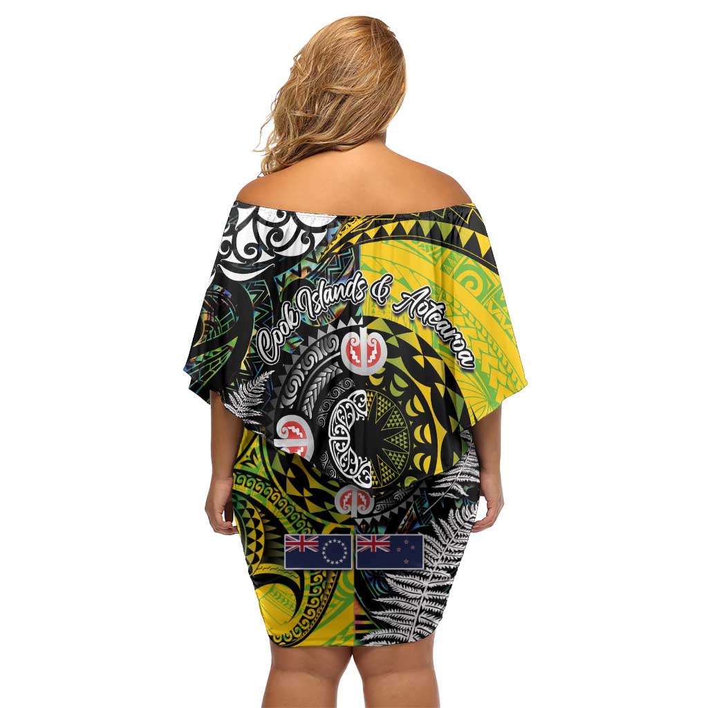 New Zealand and Cook Islands Together Family Matching Off Shoulder Short Dress and Hawaiian Shirt Tatau Art Tribal Pattern-Maori Tattoo with Fern and Paua Shell LT03 - Polynesian Pride