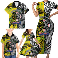 New Zealand and Cook Islands Together Family Matching Short Sleeve Bodycon Dress and Hawaiian Shirt Tatau Art Tribal Pattern-Maori Tattoo with Fern and Paua Shell LT03 - Polynesian Pride
