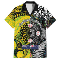 New Zealand and Cook Islands Together Family Matching Short Sleeve Bodycon Dress and Hawaiian Shirt Tatau Art Tribal Pattern-Maori Tattoo with Fern and Paua Shell LT03 Dad's Shirt - Short Sleeve Art - Polynesian Pride