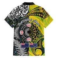 New Zealand and Cook Islands Together Family Matching Short Sleeve Bodycon Dress and Hawaiian Shirt Tatau Art Tribal Pattern-Maori Tattoo with Fern and Paua Shell LT03 - Polynesian Pride
