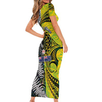 New Zealand and Cook Islands Together Family Matching Short Sleeve Bodycon Dress and Hawaiian Shirt Tatau Art Tribal Pattern-Maori Tattoo with Fern and Paua Shell LT03 - Polynesian Pride