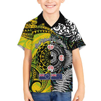 New Zealand and Cook Islands Together Family Matching Short Sleeve Bodycon Dress and Hawaiian Shirt Tatau Art Tribal Pattern-Maori Tattoo with Fern and Paua Shell LT03 Son's Shirt Art - Polynesian Pride