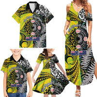 New Zealand and Cook Islands Together Family Matching Summer Maxi Dress and Hawaiian Shirt Tatau Art Tribal Pattern-Maori Tattoo with Fern and Paua Shell LT03 - Polynesian Pride