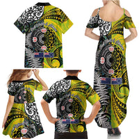 New Zealand and Cook Islands Together Family Matching Summer Maxi Dress and Hawaiian Shirt Tatau Art Tribal Pattern-Maori Tattoo with Fern and Paua Shell LT03 - Polynesian Pride