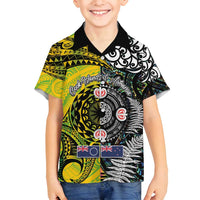 New Zealand and Cook Islands Together Family Matching Summer Maxi Dress and Hawaiian Shirt Tatau Art Tribal Pattern-Maori Tattoo with Fern and Paua Shell LT03 Son's Shirt Art - Polynesian Pride