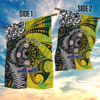 New Zealand and Cook Islands Together Garden Flag Tatau Art Tribal Pattern-Maori Tattoo with Fern and Paua Shell LT03 - Polynesian Pride