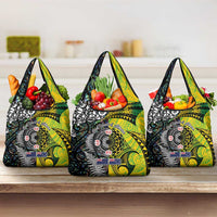 New Zealand and Cook Islands Together Grocery Bag Tatau Art Tribal Pattern-Maori Tattoo with Fern and Paua Shell LT03 3-pack One Size Art - Polynesian Pride