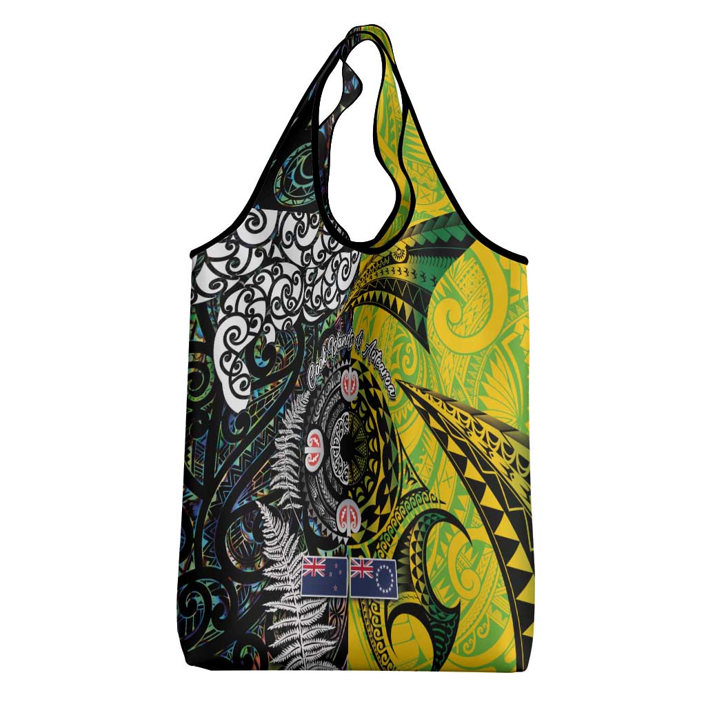 New Zealand and Cook Islands Together Grocery Bag Tatau Art Tribal Pattern-Maori Tattoo with Fern and Paua Shell LT03 - Polynesian Pride
