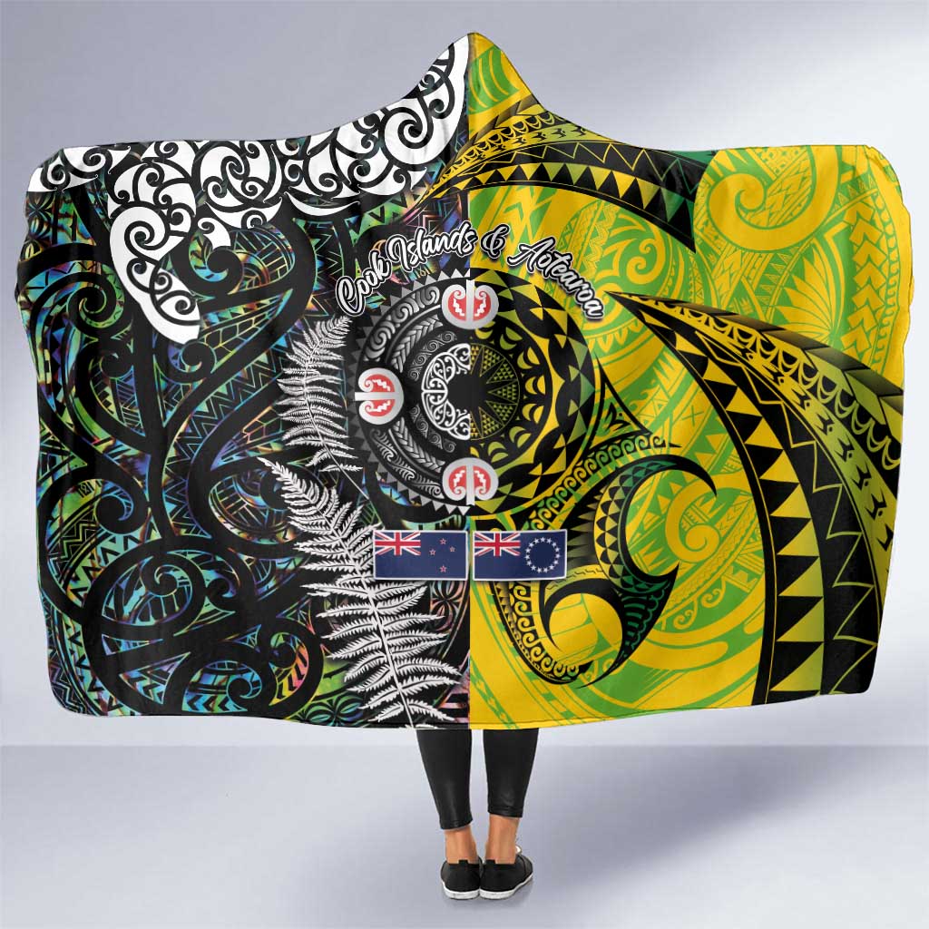 New Zealand and Cook Islands Together Hooded Blanket Tatau Art Tribal Pattern-Maori Tattoo with Fern and Paua Shell LT03 One Size Art - Polynesian Pride