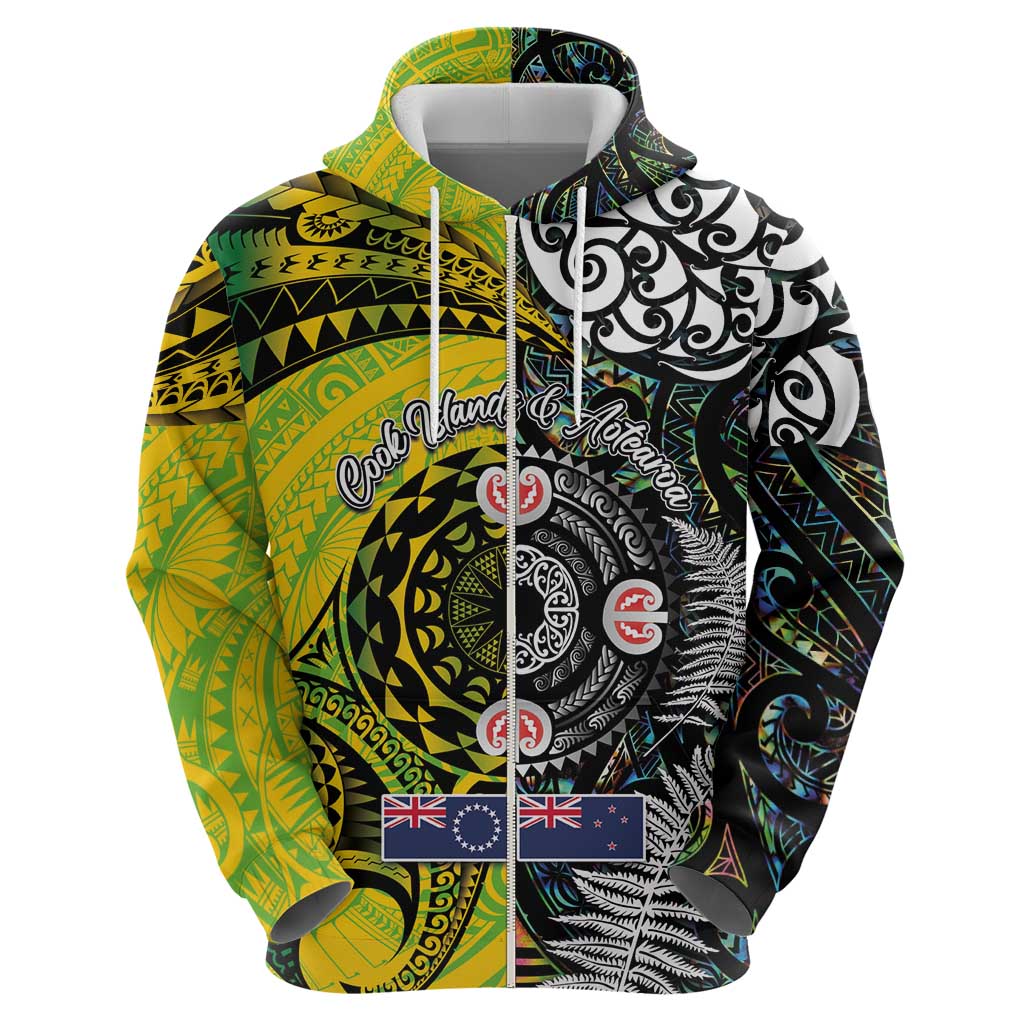 New Zealand and Cook Islands Together Hoodie Tatau Art Tribal Pattern-Maori Tattoo with Fern and Paua Shell LT03 - Polynesian Pride