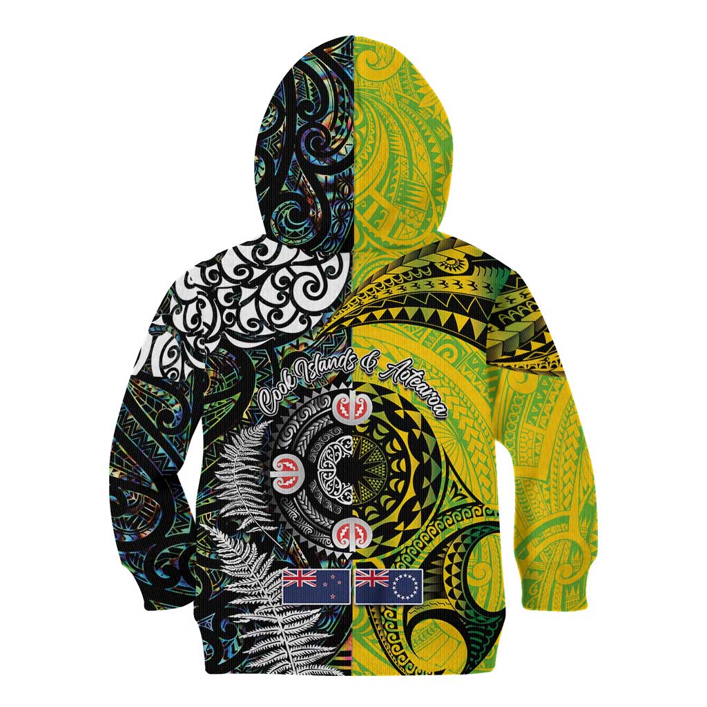 New Zealand and Cook Islands Together Kid Hoodie Tatau Art Tribal Pattern-Maori Tattoo with Fern and Paua Shell LT03 - Polynesian Pride