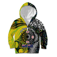 New Zealand and Cook Islands Together Kid Hoodie Tatau Art Tribal Pattern-Maori Tattoo with Fern and Paua Shell LT03 Zip Hoodie Art - Polynesian Pride