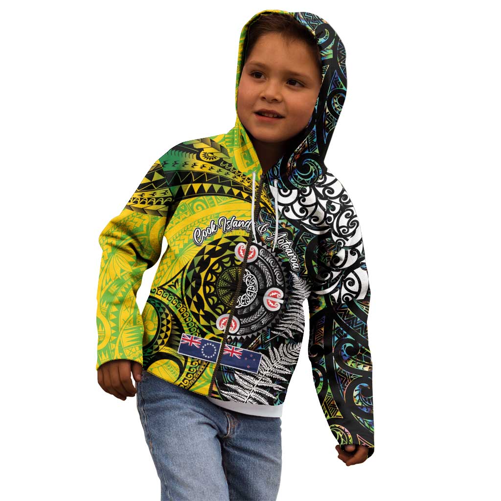 New Zealand and Cook Islands Together Kid Hoodie Tatau Art Tribal Pattern-Maori Tattoo with Fern and Paua Shell LT03 - Polynesian Pride