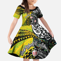 New Zealand and Cook Islands Together Kid Short Sleeve Dress Tatau Art Tribal Pattern-Maori Tattoo with Fern and Paua Shell LT03 KID Art - Polynesian Pride