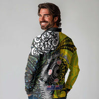 New Zealand and Cook Islands Together Long Sleeve Polo Shirt Tatau Art Tribal Pattern-Maori Tattoo with Fern and Paua Shell