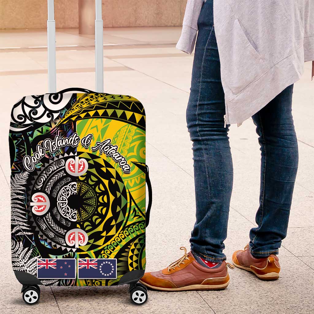 New Zealand and Cook Islands Together Luggage Cover Tatau Art Tribal Pattern-Maori Tattoo with Fern and Paua Shell LT03 Art - Polynesian Pride
