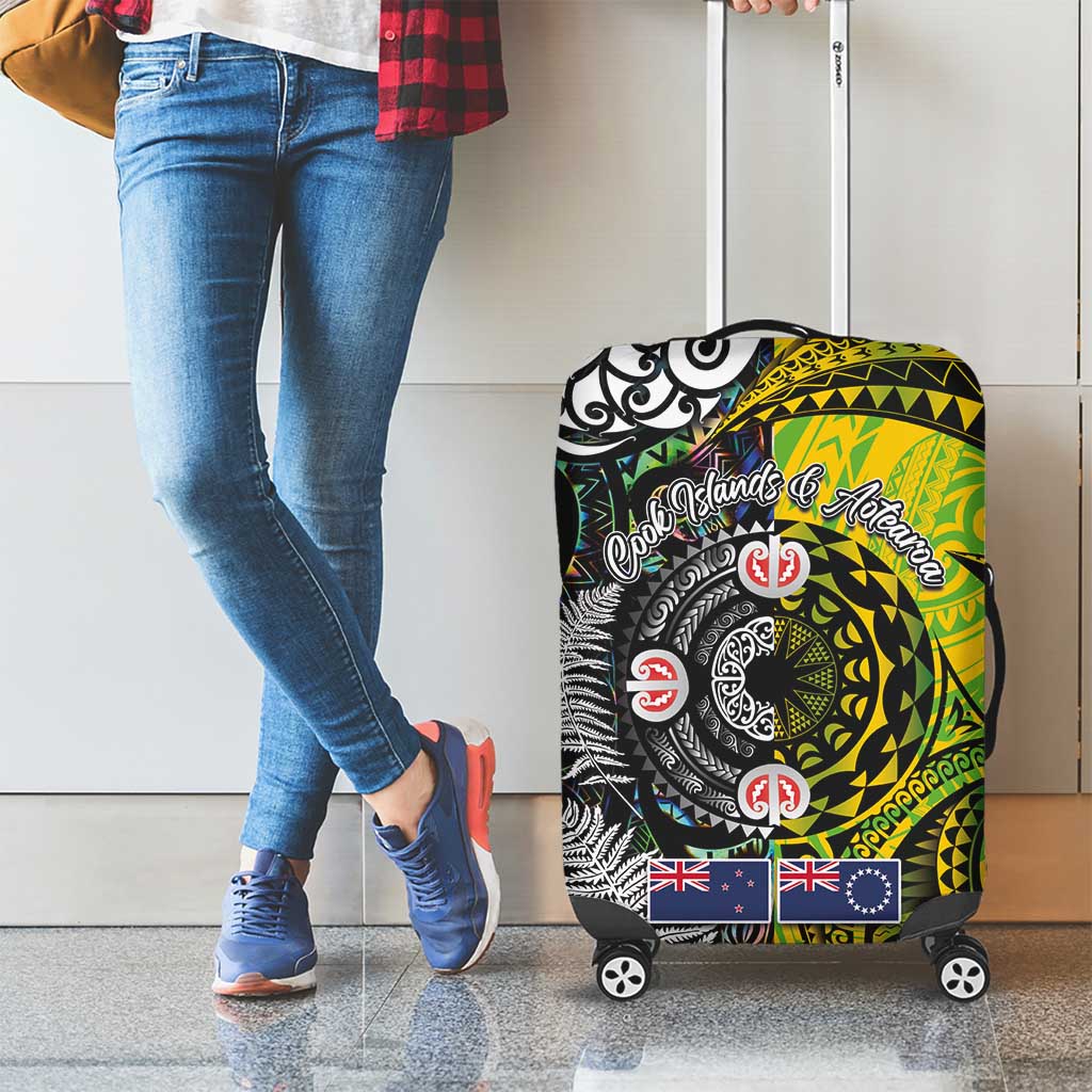 New Zealand and Cook Islands Together Luggage Cover Tatau Art Tribal Pattern-Maori Tattoo with Fern and Paua Shell LT03 - Polynesian Pride