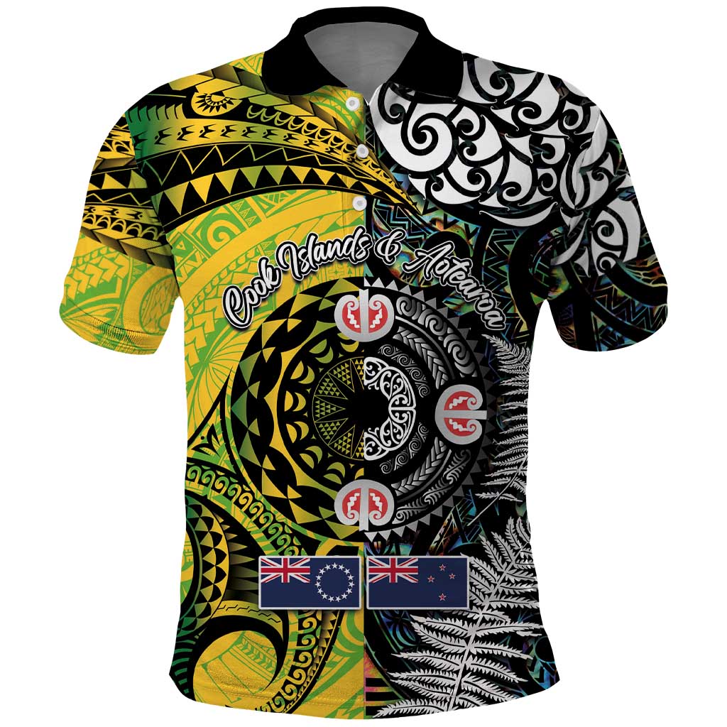 New Zealand and Cook Islands Together Polo Shirt Tatau Art Tribal Pattern-Maori Tattoo with Fern and Paua Shell LT03 Art - Polynesian Pride