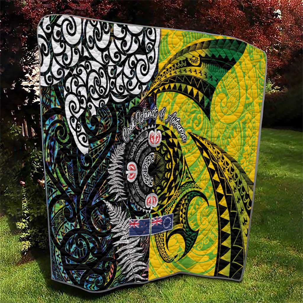New Zealand and Cook Islands Together Quilt Tatau Art Tribal Pattern-Maori Tattoo with Fern and Paua Shell LT03 - Polynesian Pride