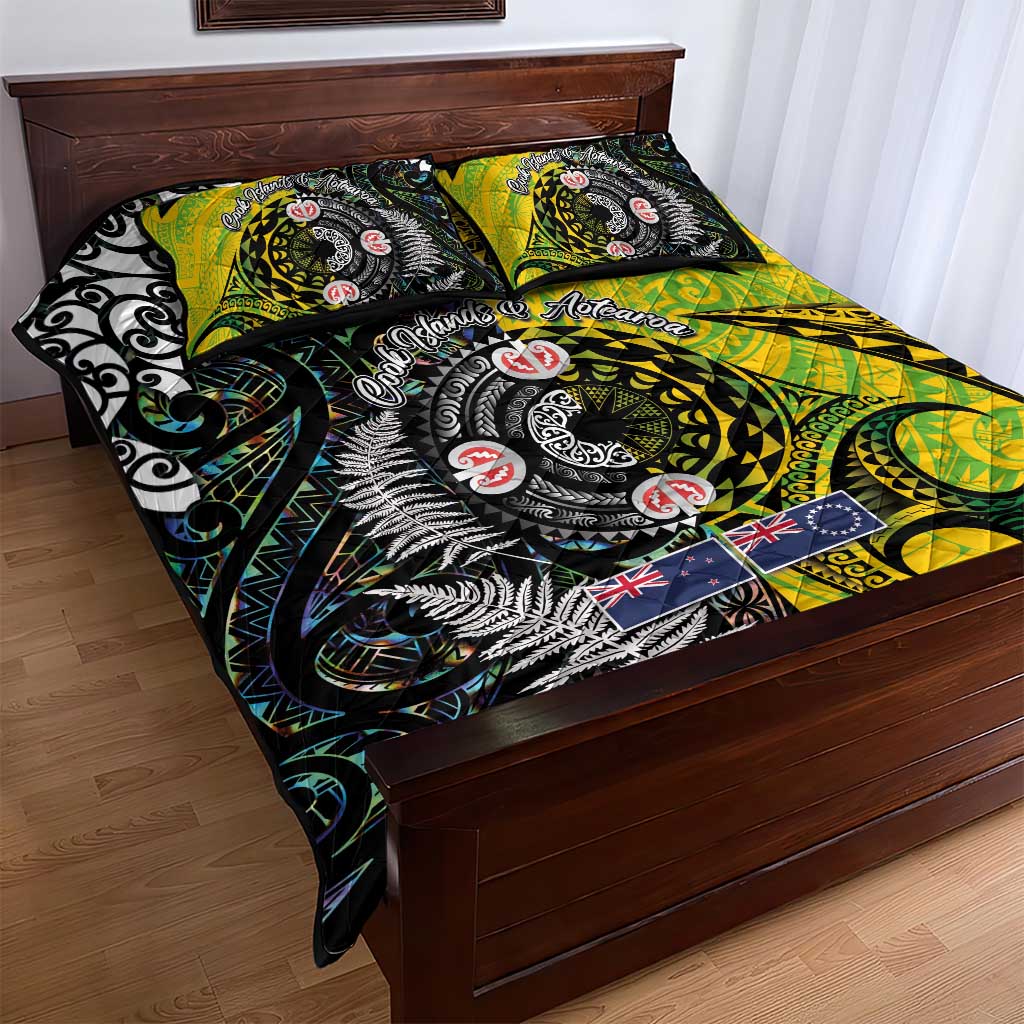 New Zealand and Cook Islands Together Quilt Bed Set Tatau Art Tribal Pattern-Maori Tattoo with Fern and Paua Shell LT03 - Polynesian Pride