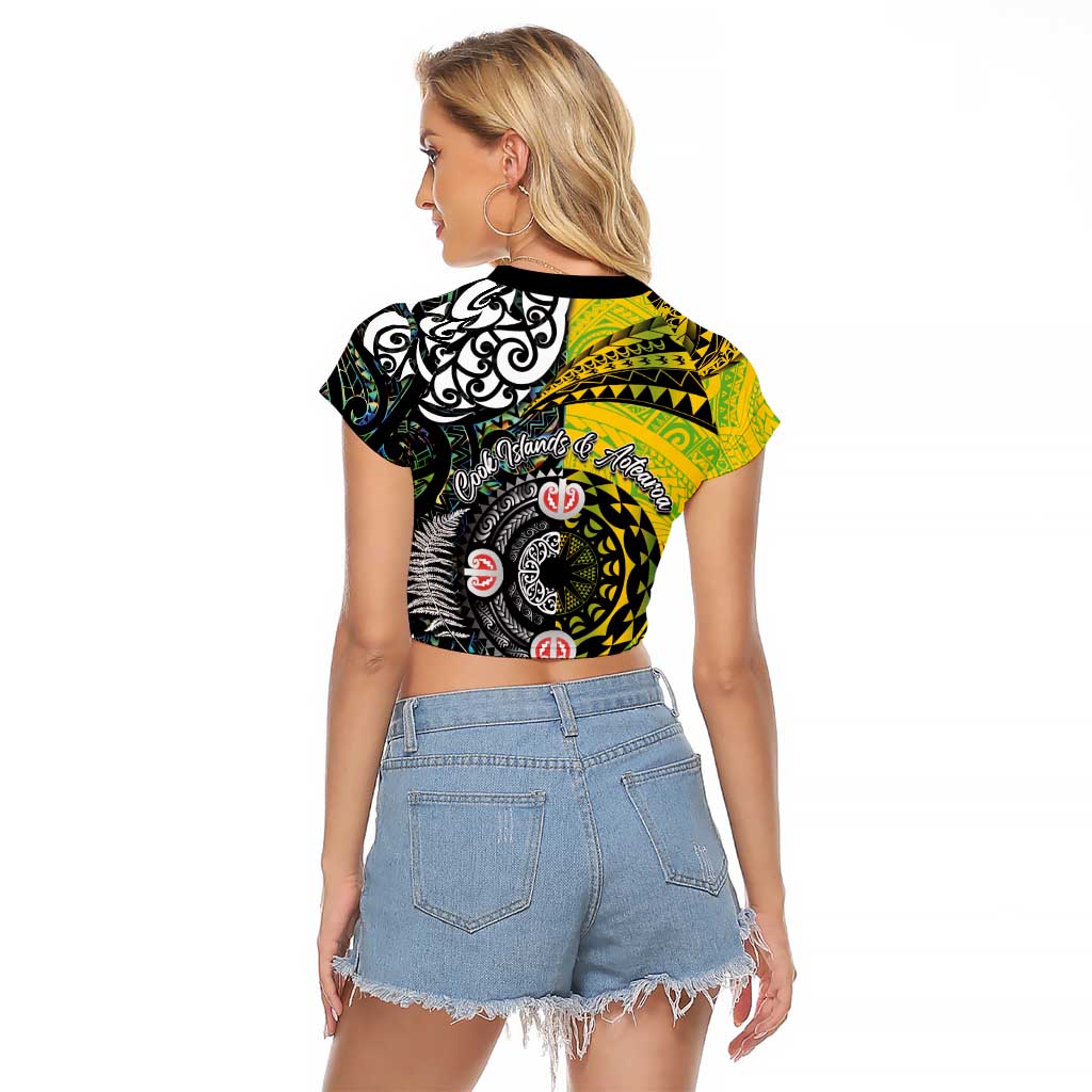 New Zealand and Cook Islands Together Raglan Cropped T Shirt Tatau Art Tribal Pattern-Maori Tattoo with Fern and Paua Shell LT03 - Polynesian Pride