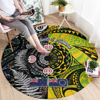 New Zealand and Cook Islands Together Round Carpet Tatau Art Tribal Pattern-Maori Tattoo with Fern and Paua Shell LT03 - Polynesian Pride