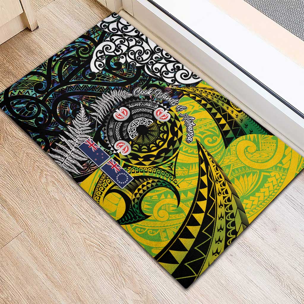 New Zealand and Cook Islands Together Rubber Doormat Tatau Art Tribal Pattern-Maori Tattoo with Fern and Paua Shell LT03 - Polynesian Pride