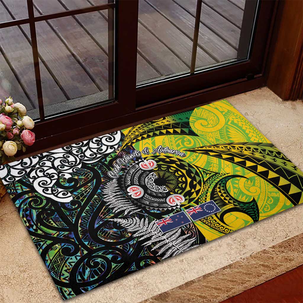 New Zealand and Cook Islands Together Rubber Doormat Tatau Art Tribal Pattern-Maori Tattoo with Fern and Paua Shell LT03 - Polynesian Pride