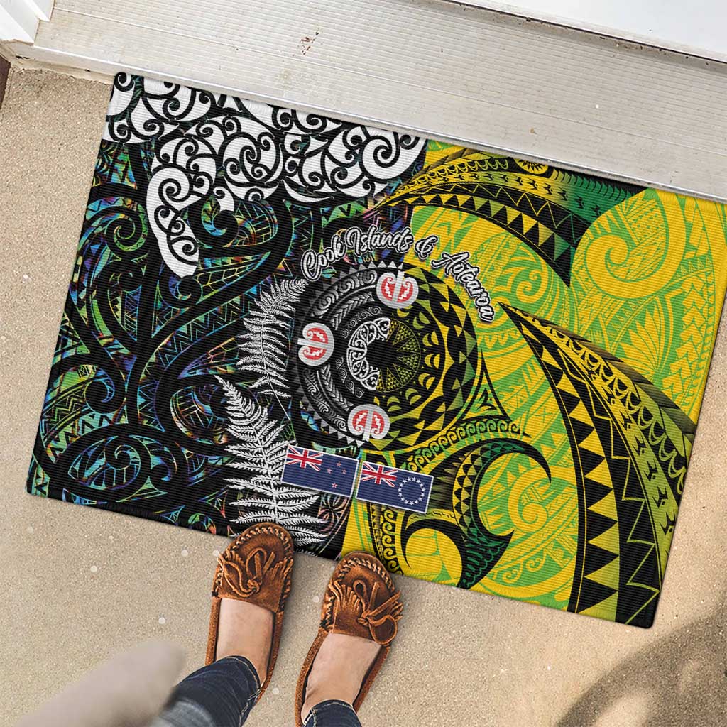 New Zealand and Cook Islands Together Rubber Doormat Tatau Art Tribal Pattern-Maori Tattoo with Fern and Paua Shell LT03 - Polynesian Pride
