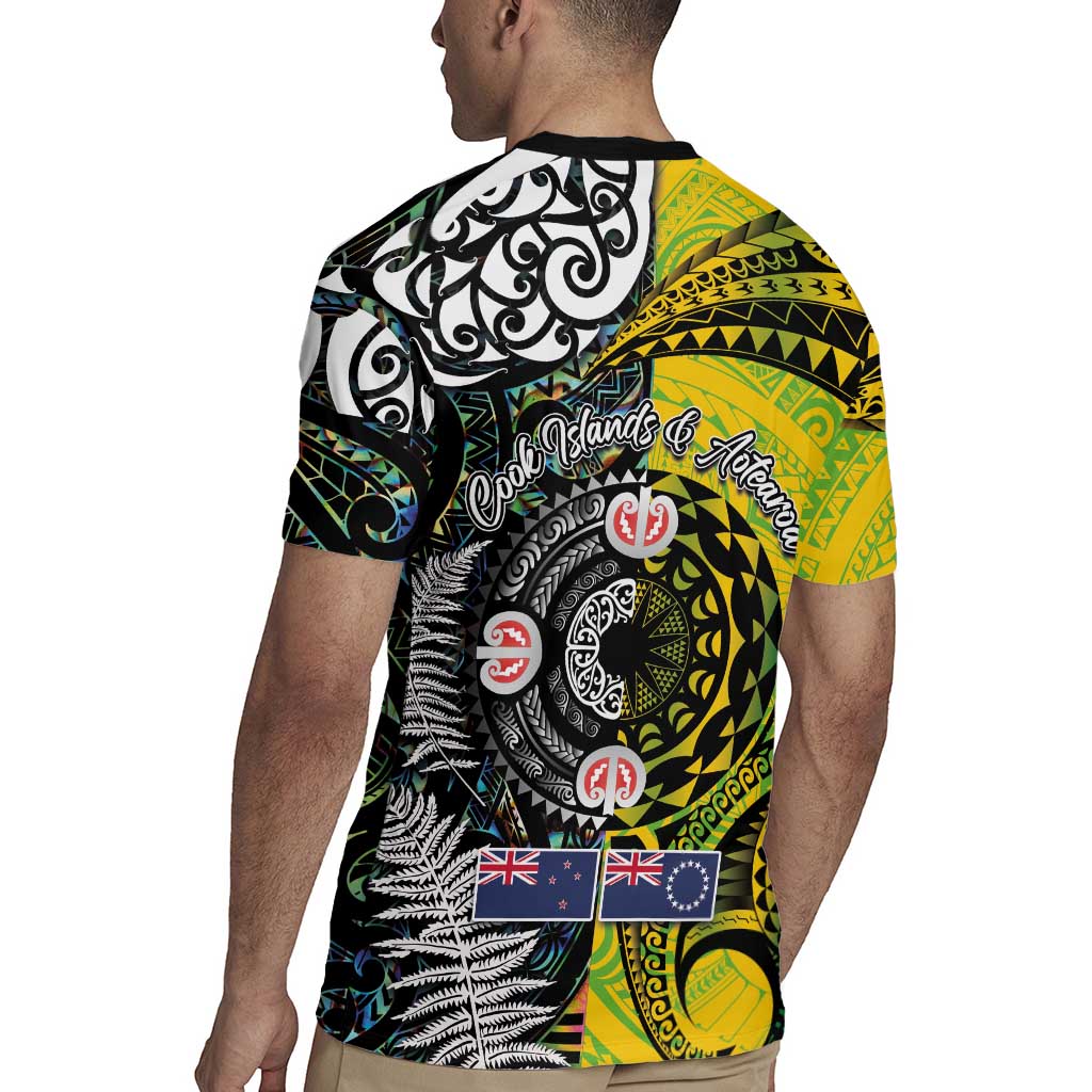 New Zealand and Cook Islands Together Rugby Jersey Tatau Art Tribal Pattern-Maori Tattoo with Fern and Paua Shell LT03 - Polynesian Pride