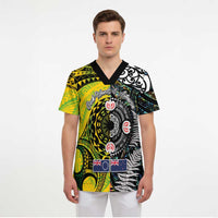 New Zealand and Cook Islands Together Scrub Top Tatau Art Tribal Pattern-Maori Tattoo with Fern and Paua Shell - Polynesian Pride