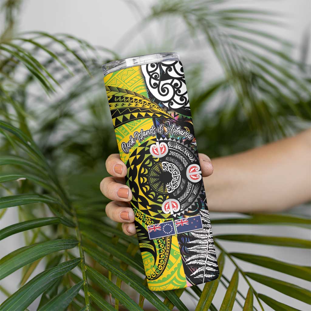 New Zealand and Cook Islands Together Skinny Tumbler Tatau Art Tribal Pattern-Maori Tattoo with Fern and Paua Shell LT03 - Polynesian Pride