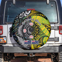 New Zealand and Cook Islands Together Spare Tire Cover Tatau Art Tribal Pattern-Maori Tattoo with Fern and Paua Shell LT03 Art - Polynesian Pride