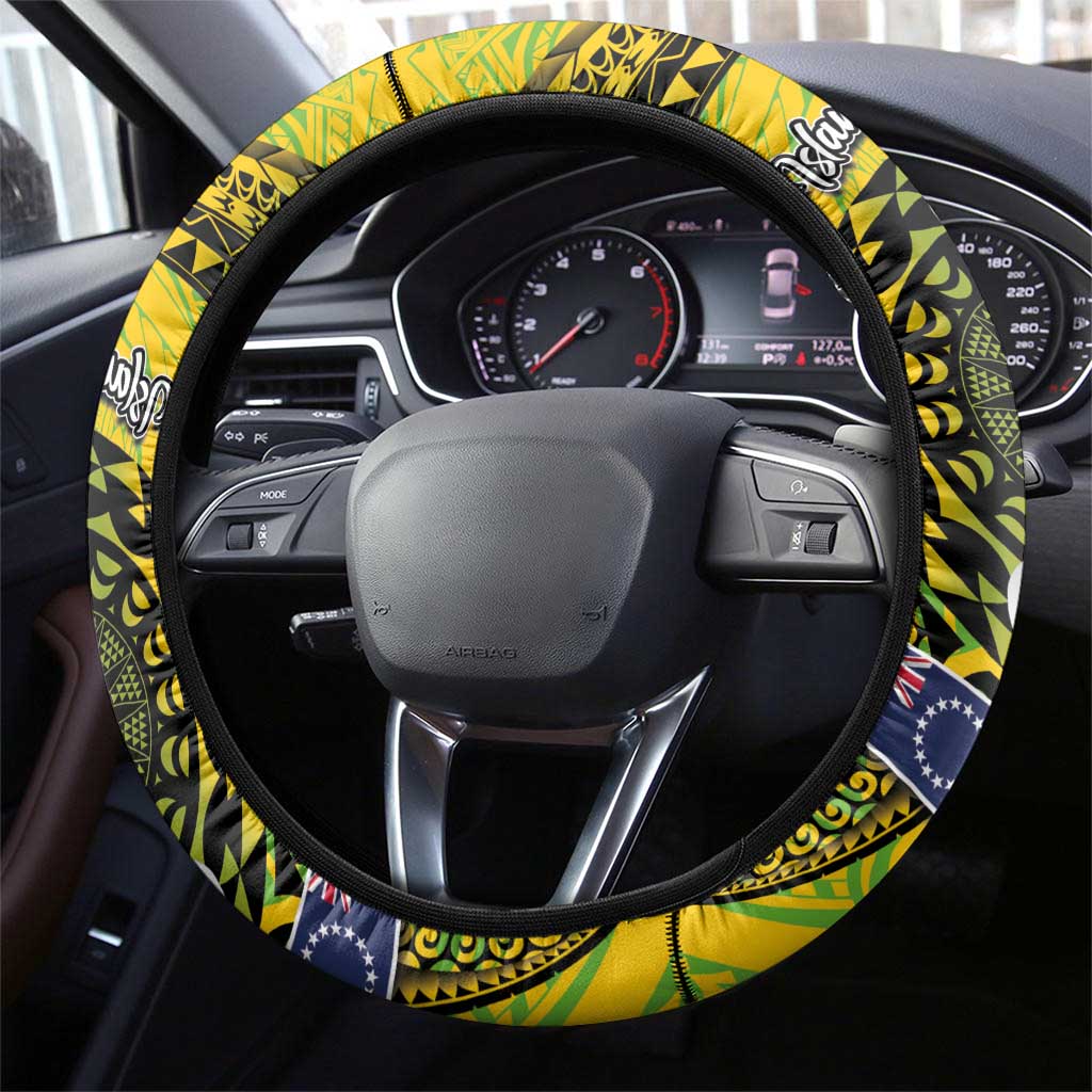 New Zealand and Cook Islands Together Steering Wheel Cover Tatau Art Tribal Pattern-Maori Tattoo with Fern and Paua Shell LT03 - Polynesian Pride
