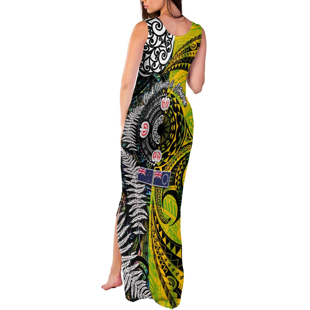 New Zealand and Cook Islands Together Tank Maxi Dress Tatau Art Tribal Pattern-Maori Tattoo with Fern and Paua Shell LT03 - Polynesian Pride