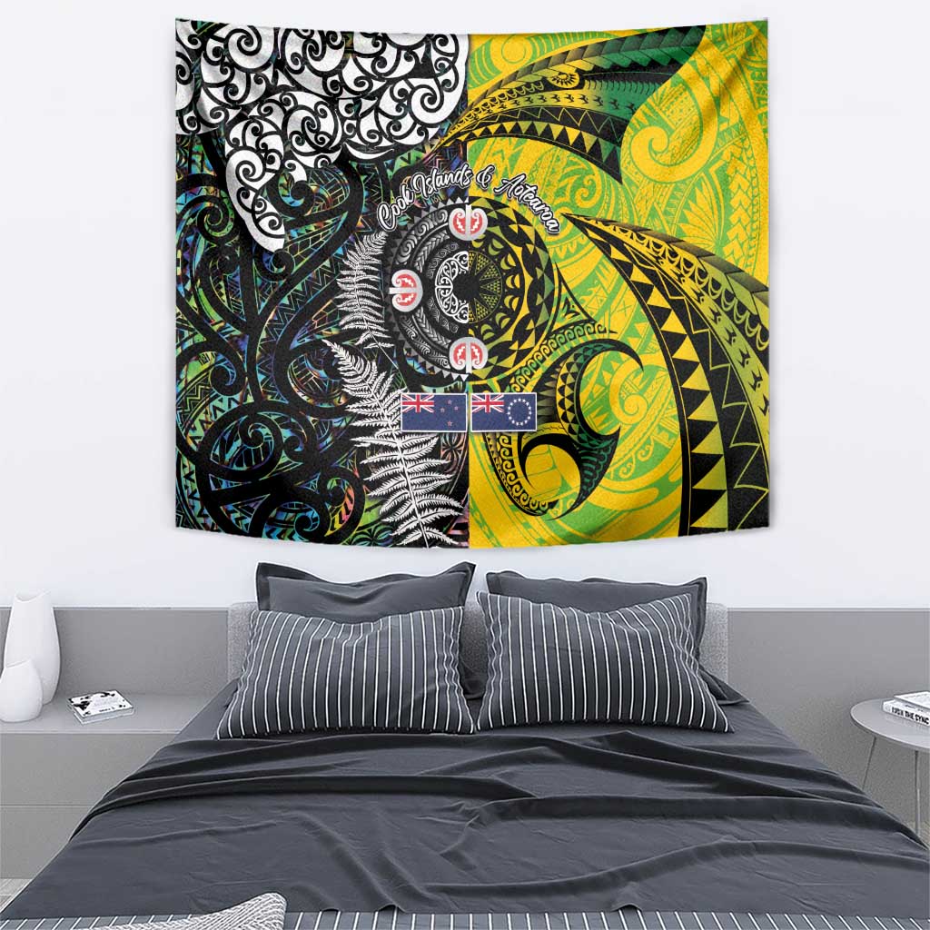 New Zealand and Cook Islands Together Tapestry Tatau Art Tribal Pattern-Maori Tattoo with Fern and Paua Shell LT03 - Polynesian Pride