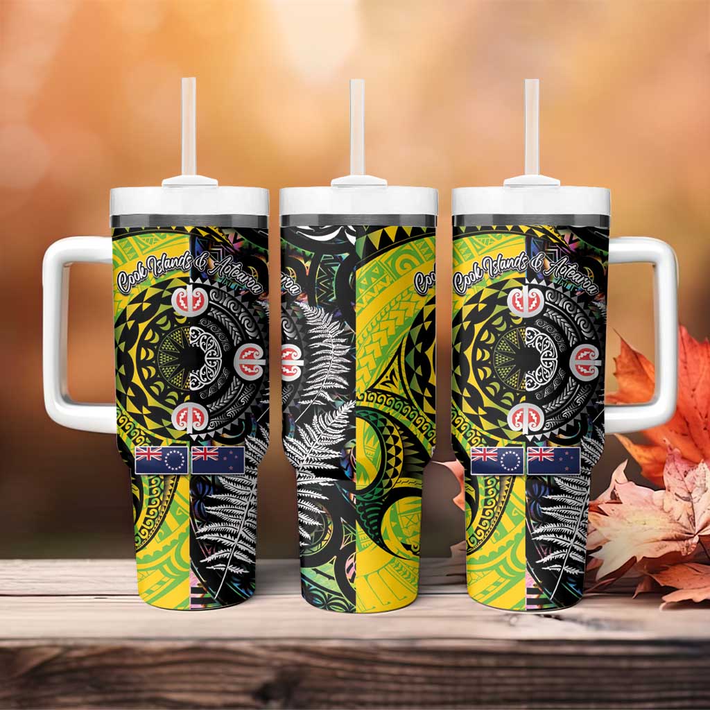 New Zealand and Cook Islands Together Tumbler With Handle Tatau Art Tribal Pattern-Maori Tattoo with Fern and Paua Shell LT03 - Polynesian Pride